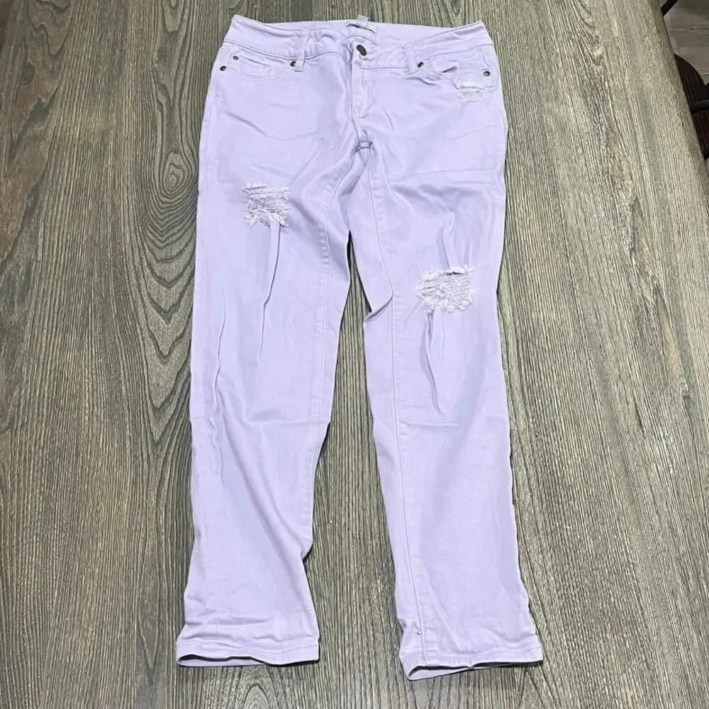 New York & Company Straight Jeans Mid Rise Distressed Stretch Lavender Size 4